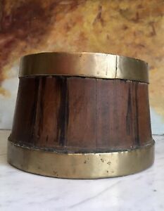 Antique Barrel Wood Brass Bands And Smallhinge Opening