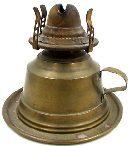 Antique Brass Cup Saucer Kerosene Finger Lamp Pretty Embossed Handle Burner