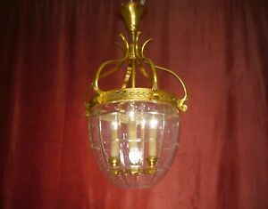 Fine Lantern Chandelier Lamp Shiny Brass Cut Lead Crystal Glass 15 