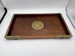 Antique Chinese Export Hardwood And Brass Tray 8x14x1 1 8 