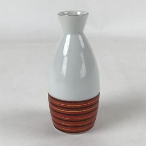 Japanese Sake Bottle Porcelain Tokkuri Vtg Kutani Ware Orange Black Stripe Ts606