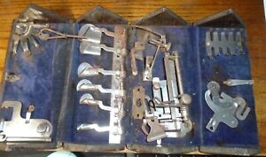 Antique Singer Sewing Wooden Puzzle Box Attachments Parts Feb 19 1889