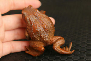 Art Chinese Japanese Boxwood Hand Carved Jinchan Frog Statue Netsuke Gift