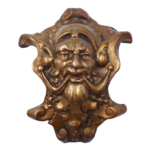 French Brass Pediment Devil Faun Satyr Face Hardware Mount Architectural Salvage
