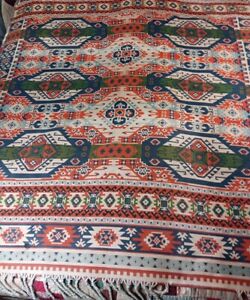 Wool Carpet Tapestry 55 X 66 Turkish Indian Rare Blanket Hand Woven Vtg
