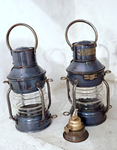 Antique Oil Lamp Copper Anchor Maritime Ship Lantern Boat Light 8 Lamp