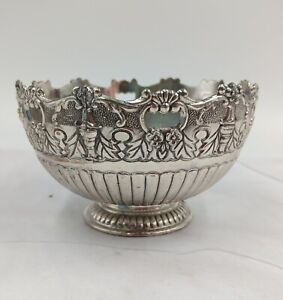 Vintage F B Rogers Silver Plate Ornate Floral Relief Pedestal Bowl