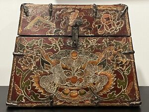 17th Century Painted Zhipazha Tibetan Antique Cabinet From Central Tibet Ooak