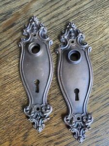 2 Antique Vintage Yale Town Copper Plated Bronze Ornate Door Plates