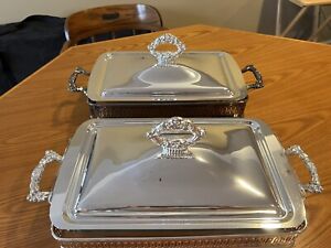 2 Oneida Silver Plate Vintage Covered Footed Casserole Serving Dish 