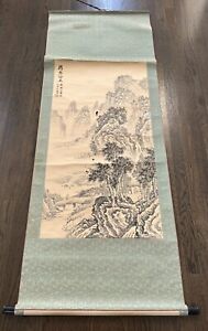 Antique Japanese Hand Painted Hanging Scroll Large Roll Signed Vintage