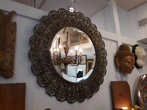 Round Silvered Bronze Antique Art Deco Mirror Probably Oscar Bach