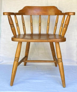 Antique Vintage Maple Wood Captain S Arm Chair Rare 