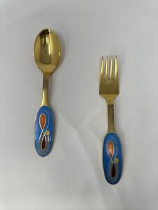 A Michelsen 1992 Denmark Sterling Silver Enamel Spoon Fork