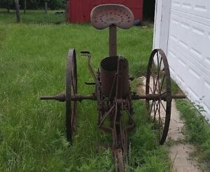 Vintage One Row Antique Horse Drawn Planter Seeder Farm Implement Equipment