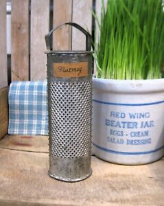 Small Early Antique Round Tin Grater Nutmeg Label