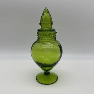 Tiffin Dakota Glass Green Apothecary Show Globe Ginger Jar Pedestal Cathedral