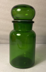 Vintage Belgium Apothecary Jar Bubble Lid Bottle Medicine Green Glass Container