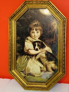Vtg Florentine Framed Print Picture Girl With Dog Italy 13 5 X9 