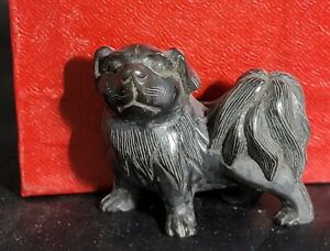 Vintage 50 S 60s Carved Black Soapstone Pekingese Dog Figurine Republic Of China