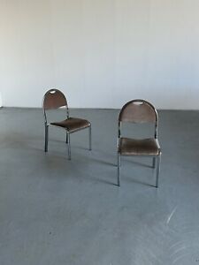 Pair Of Vintage Mid Century Modern Chairs In Style Of Saporiti Italy 1970s
