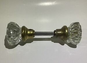 Vintage 12 Point Crystal Glass Door Knobs Pair With Brass On Square Spindle