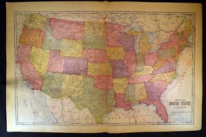 1912 Map State Of The United States Original Color 15 X 23 