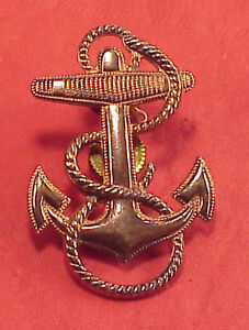 Brass Usn Us Navy Fouled Ship Anchor Cap Badge Screw Back Pin Old Insignia