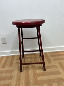 Vintage Drafting Stool Industrial Metal Kitchen Bar Shop Chair Adjustable Red