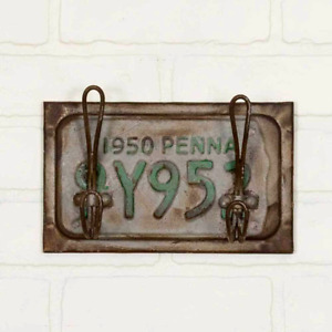 License Plate Sign With Hooks In Vintage Finish
