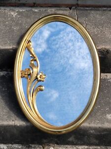 Vintage Gold Large Oval Gold Wall Mirror Floral Decorative Hollywood Regency