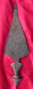 Antique African Congo Knife Spearpoint Hand Forged Blade Wood Handle 19 Long
