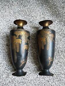 1900 S Japanese Damascene Mixed Metal Komai Style Vase Birds Phoenix Wisteria