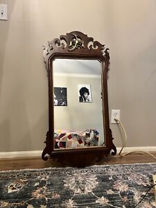 Vintage 1900 S Solid Mahogany Chippendale Mirror With Brass Bird Emblem