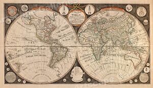 1790s Historic World Map Of The Discoveries Of Captain Cook 24x42