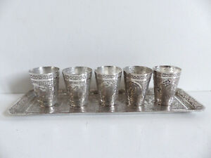 Superb Antique Silver Persian Middle East Liqueur Set 6 Pieces