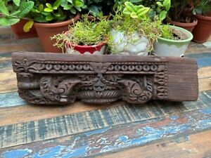 1700 S Old Antique Old Wooden Floral Carved Beautiful Temple Wall Panel Door