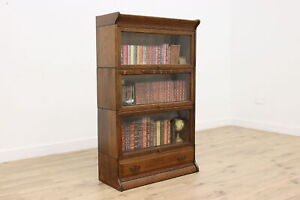 Oak Antique 3 Stack Lawyer Office Library Bookcase 48050