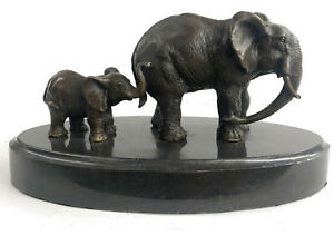 Hand Made Bronze Sculpture Sale Marble Wildlife Baby With Elephant Barye Figure