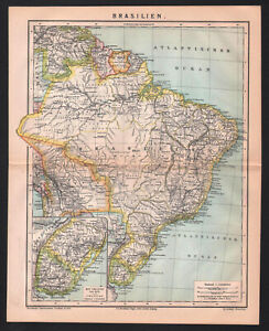 South America Brazil Antique Map Circa 1880