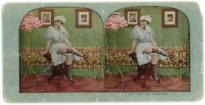 1890 S Boudoir Stereoview Card Beautiful Woman In Stockings Cool And Contented 