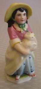 19c Antique French Miniature Lady Holding Cat Hand Painted Porcelain 2 5 Figure