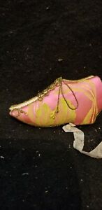 Antique Figural Lotus Shoe Shape Fabric Needle Case Pin Cushion