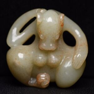 Chinese Antique Han Dynasty Hetian Ancient Jade Carved Statues Jade Bear