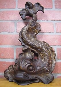 Koi Devil Fish Antique Cast Iron Figural Ornate Doorstop Decorative Art Statue