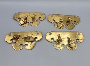 Set Of 4 Vintage Heavy Brass Asian Chinese Drawer Furniture Pulls Dangle Drop