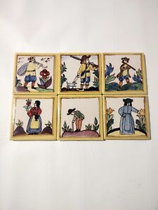 American Encaustic Tiling Co Aetco Lot Of 6 Faience Tiles Colonial Countryside