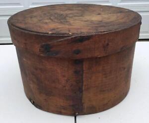 Antique Wooden Circular Pantry Box Lid Thick Walled Dark Aged Patina 9 5 Dia