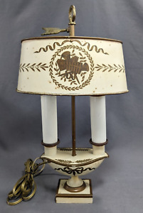 Antique French Mixed Metal Toleware Painted 2 Light Table Nightstand Lamp