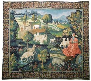 Victorian 6 X 7 Tapestry Pictorial Hand Woven Antique Hanging Rug B 74995